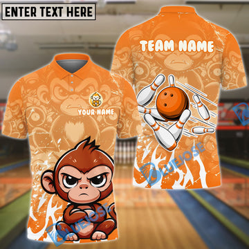 BlueJose Bowling And Pins Cute Baby Monkey Customized Name, Team Name 3D Shirt (4 Colors)