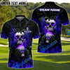 BlueJose Flaming Skull Golf Polo Shirt, Customized Name & Team Name 3D Shirts (4 Colors)