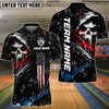 BlueJose Bowling And Pins Grim Skull with American Flag Personalized Name, Team Name Shirt
