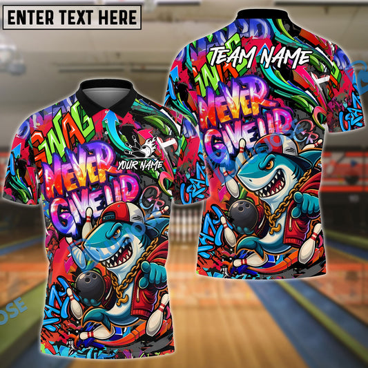 BlueJose Bowling And Pins Graffiti Hip Hop Shark Never Give Up Customized Name, Team Name 3D Shirt (4 Colors)