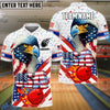BlueJose Bowling And Pins Eagle Flag Star Customized Name, Team Name 3D Shirt (4 Colors)