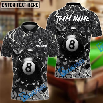 BlueJose Billiards 8-Ball Crack Wall Personalized Name, Team Name Unisex Shirt (6 Colors)