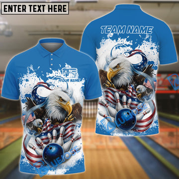 BlueJose Bowling Eagle Flag Patriot Blue Personalized Name, Team Name 3D Shirt