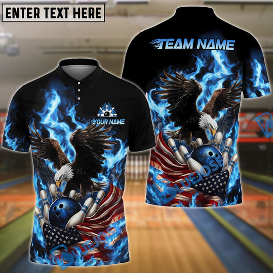 BlueJose Bowling & Pins Burning Eagle American Flag Patriot Customized Name, Team Name 3D Shirt (4 Colors)