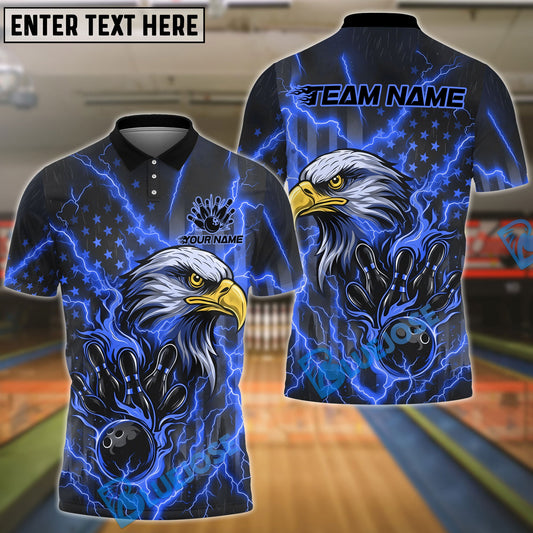 BlueJose Bowling & Pins Lightning Eagle American Flag Gray Customized Name, Team Name 3D Shirt (6 Colors)