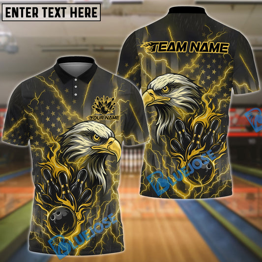 BlueJose Bowling & Pins Lightning Eagle American Flag Gray Customized Name, Team Name 3D Shirt (6 Colors)
