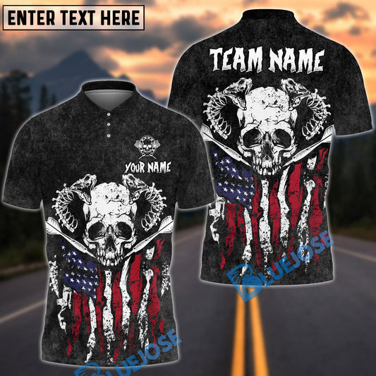 BlueJose Darts Snake Skull American Flag Washed Pattern Multicolor Options Personalized Name Shirt (4 Colors)