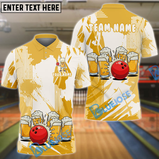 BlueJose Bowling & Pins Funny Beer Lover Customized Name, Team Name 3D Shirt (6 Colors)