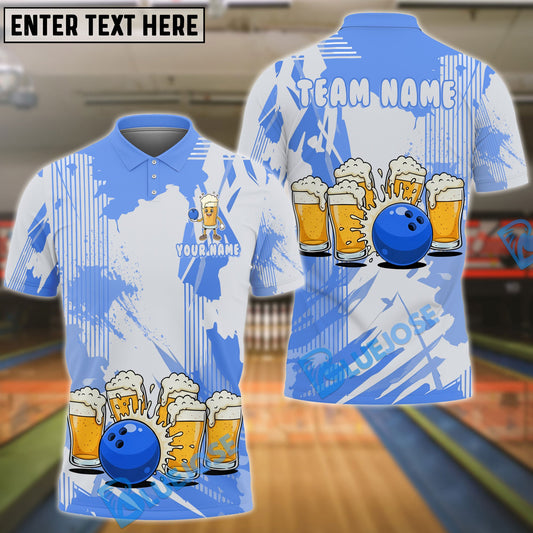 BlueJose Bowling & Pins Funny Beer Lover Customized Name, Team Name 3D Shirt (6 Colors)