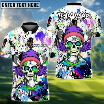 BlueJose Graffiti Skull Golf Polo Customized Name, Team Name 3D Shirts (4 Colors)