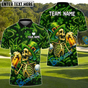 BlueJose St. Patrick Beer & Birdies Golf Polo Shirt Customized Name, Team Name Shirts