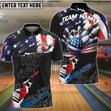BlueJose Bowling Ripped American Flag Personalized Name, Team Name 3D Shirt