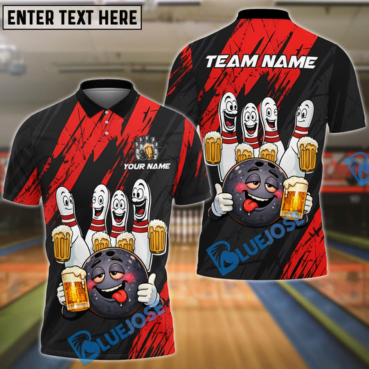 BlueJose Bowling & Pins Funny Beer Drunk Gang Customized Name, Team Name 3D Shirt (6 Colors)