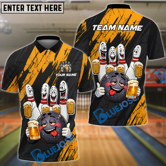 BlueJose Bowling & Pins Funny Beer Drunk Gang Customized Name, Team Name 3D Shirt (6 Colors)