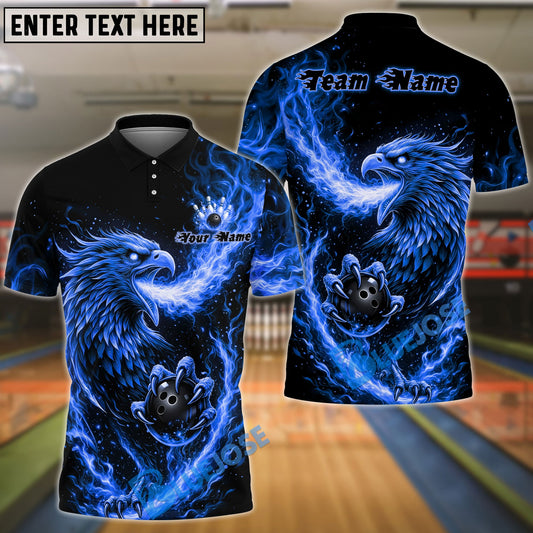 BlueJose Bowling & Pins Flame Rising Phoenix Customized Name, Team Name 3D Shirt (4 Colors)
