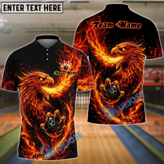 BlueJose Bowling & Pins Flame Rising Phoenix Customized Name, Team Name 3D Shirt (4 Colors)