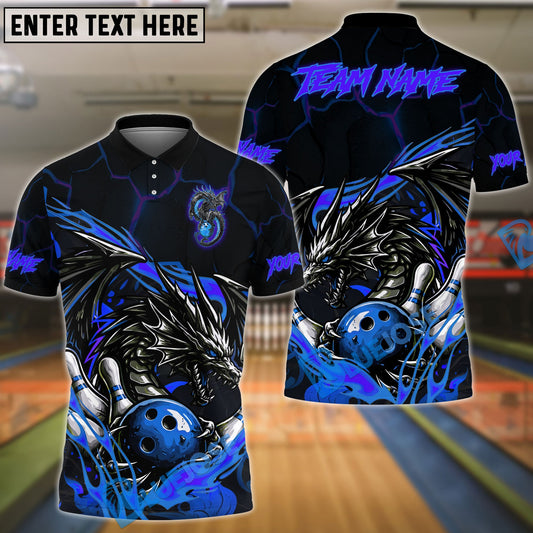 BlueJose Bowling & Pins Flame Aura Dragon Customized Name, Team Name 3D Shirt (4 Colors)