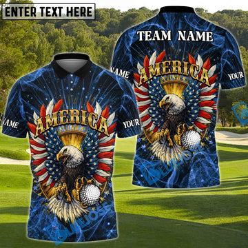 BlueJose American Eagle Swing Golf Polo Customized Name, Team Name 3D Shirts (4 Colors)