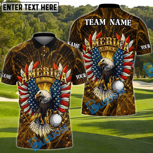 BlueJose American Eagle Swing Golf Polo Customized Name, Team Name 3D Shirts (4 Colors)