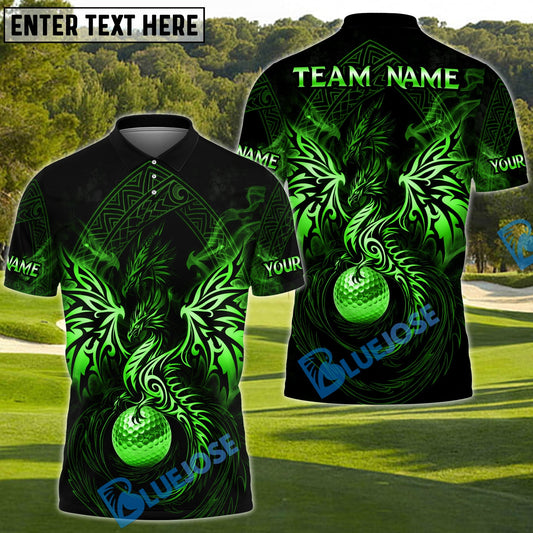 BlueJose Dragon Fairway Golf Polo Customized Name, Team Name 3D Shirts (4 Colors)