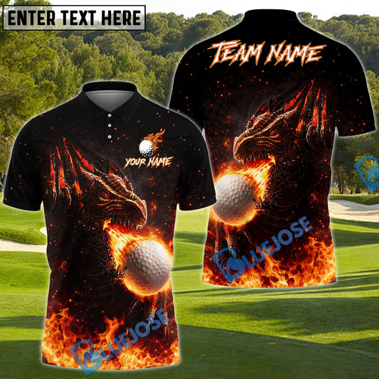 BlueJose Fire Dragon Fairway Golf Polo Customized Name, Team Name 3D Shirts (4 Colors)