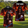BlueJose Shadow Skull Golf Polo Customized Name, Team Name 3D Shirts (4 Colors)