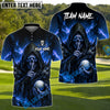 BlueJose Shadow Skull Golf Polo Customized Name, Team Name 3D Shirts (4 Colors)