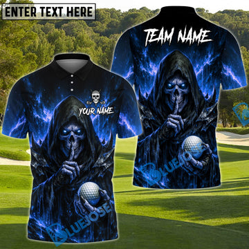 BlueJose Shadow Skull Golf Polo Customized Name, Team Name 3D Shirts (4 Colors)