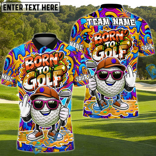 BlueJose Born To Golf Funny Golf Polo Customized Name, Team Name 3D Shirts (4 Colors)