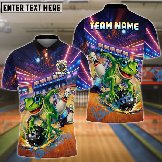 BlueJose Bowling And Pins Funny Cute Frog Strike Customized Name, Team Name 3D Shirt