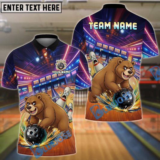BlueJose Bowling And Pins Funny Cute Bear Strike Customized Name, Team Name 3D Shirt