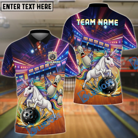 BlueJose Bowling And Pins Funny Cute Unicorn Strike Customized Name, Team Name 3D Shirt