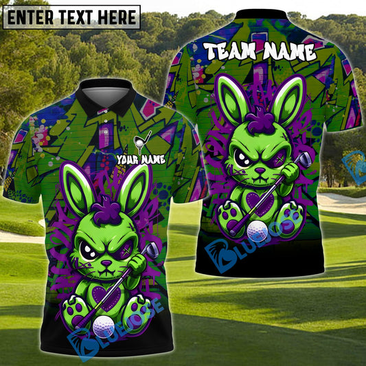 BlueJose Urban Graffiti Rabbit Golf Polo Shirt Customized Name, Team Name 3D Shirts (4 Colors)