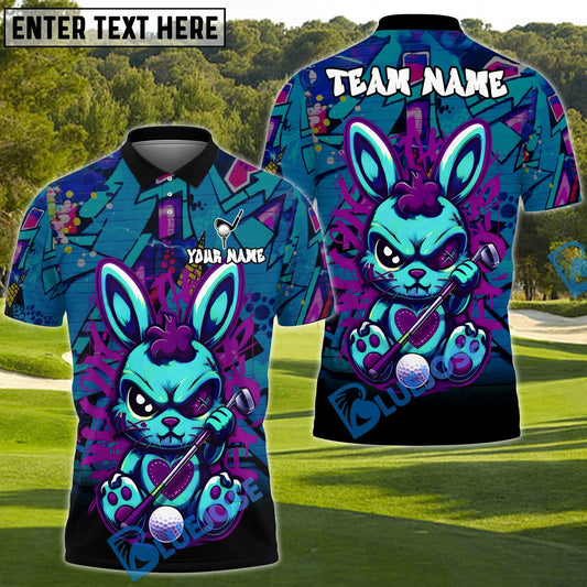 BlueJose Urban Graffiti Rabbit Golf Polo Shirt Customized Name, Team Name 3D Shirts (4 Colors)