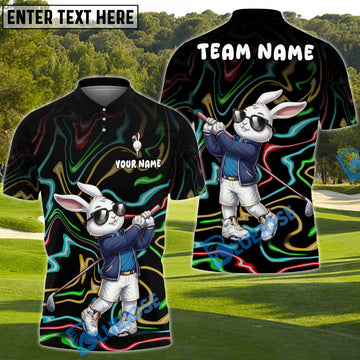 BlueJose Neon Swing Rabbit Golf Polo Shirt Customized Name, Team Name 3D Shirts (4 Colors)