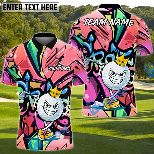BlueJose Graffiti Swing King Golf Polo Personalized Name, Team Name 3D Shirt (4 Colors)