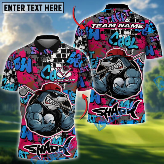 BlueJose Urban Swing Shark Golf Polo Personalized Name, Team Name 3D Shirt (4 Colors)
