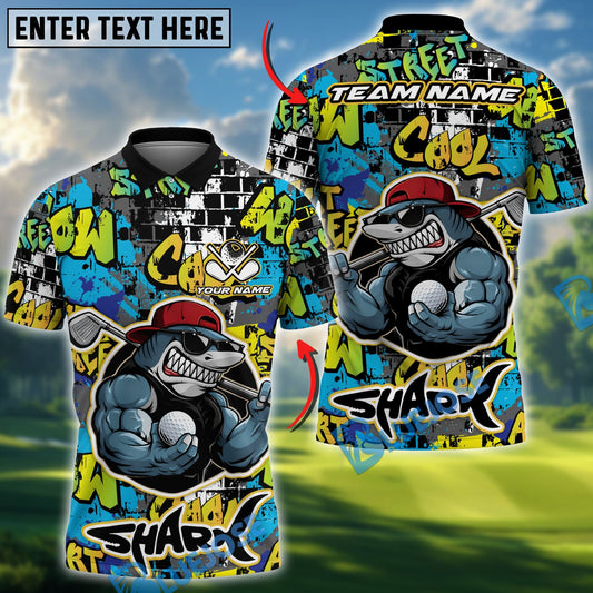 BlueJose Urban Swing Shark Golf Polo Personalized Name, Team Name 3D Shirt (4 Colors)