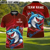 BlueJose Shark Attack Golf Polo Personalized Name, Team Name 3D Shirt (4 Colors)