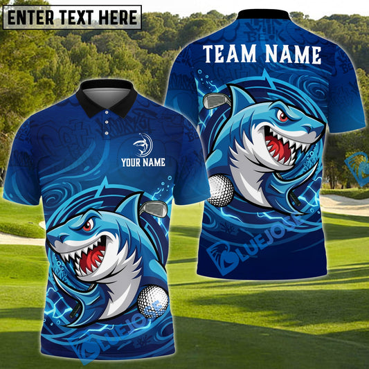 BlueJose Shark Attack Golf Polo Personalized Name, Team Name 3D Shirt (4 Colors)