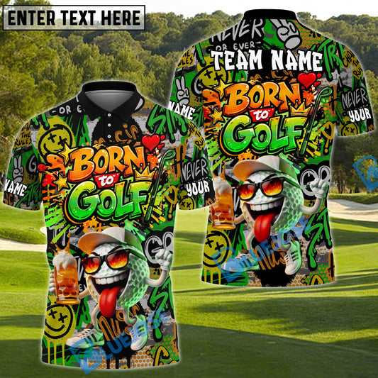 BlueJose Urban Graffiti Born To Golf Polo Personalized Name, Team Name 3D Shirt (4 Colors)