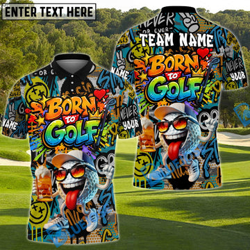 BlueJose Urban Graffiti Born To Golf Polo Personalized Name, Team Name 3D Shirt (4 Colors)