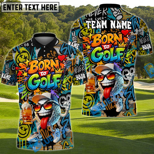 BlueJose Urban Graffiti Born To Golf Polo Personalized Name, Team Name 3D Shirt (4 Colors)