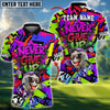 BlueJose Color Splash Never Give Up Golf Polo Personalized Name, Team Name 3D Shirt (4 Colors)