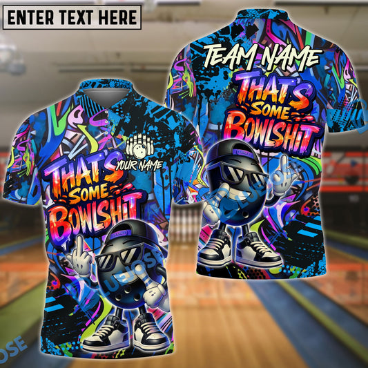 BlueJose Bowling & Pins  Funny Graffiti Cool Cartoon Street Art Design That's Some Bowlshit Customized Name, Team Name 3D Shirt (4 Colors)