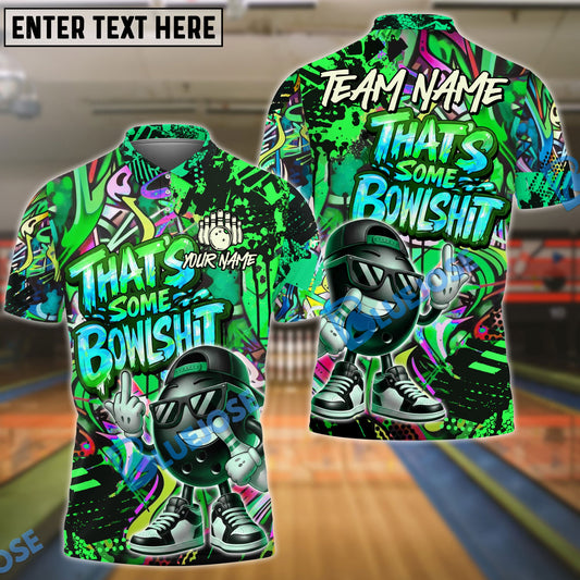 BlueJose Bowling & Pins  Funny Graffiti Cool Cartoon Street Art Design That's Some Bowlshit Customized Name, Team Name 3D Shirt (4 Colors)