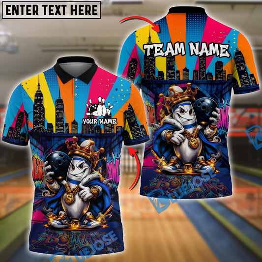 BlueJose Bowling & Pins Graffiti Street Lane King Customized Name, Team Name 3D Shirt (4 Colors)