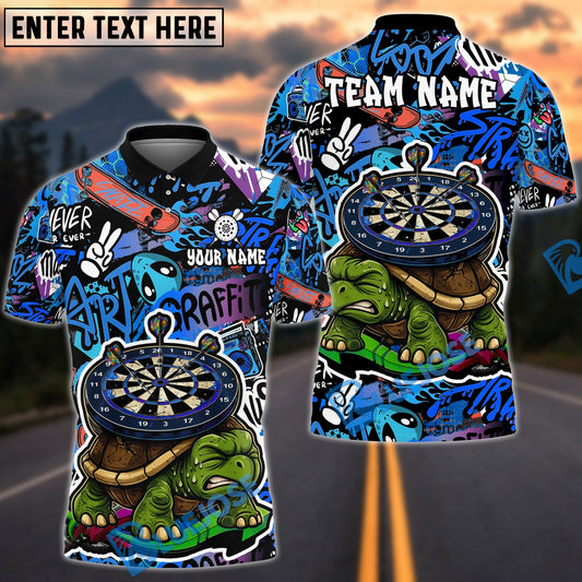 BlueJose Darts Gumpy Turtle Graffiti Personalized Name, Team Name Unisex Shirt (4 Colors)