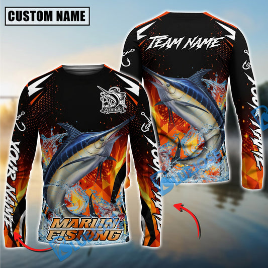 Bluejose Marlin Fishing Fire Touch Custom Name & Team Name 3D Shirts
