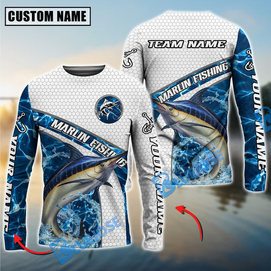 Bluejose Marlin Fishing Honeycomb Electric Water Splash Custom Name & Team Name 3D Shirts